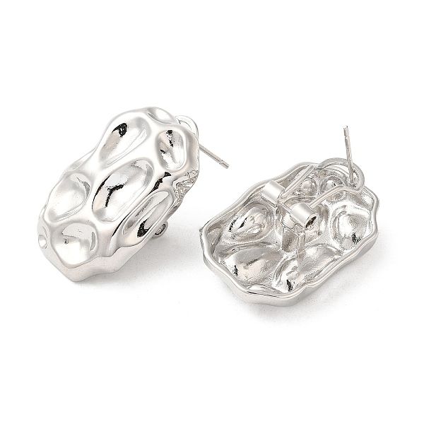 

PandaHall Brass Hammered Oval Stud Earrings, Platinum, 30x20.5mm Brass Oval