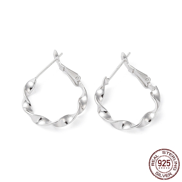 

PandaHall Rhodium Plated 925 Sterling Silver Leverback Earrings, Twist Round Ring, Real Platinum Plated, 27x21x3mm Sterling Silver Twist