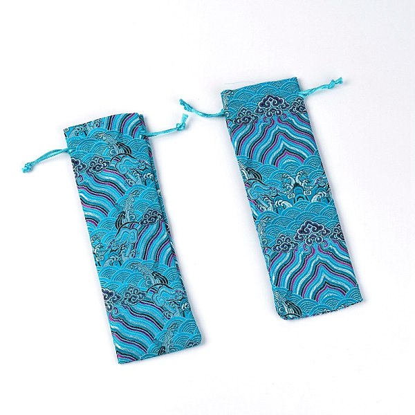 

PandaHall Brocade Jewelry Storage Bag, Drawstring Bag, Rectangle with Pattern, Dark Turquoise, 24.5x8x0.35cm Cloth Flower