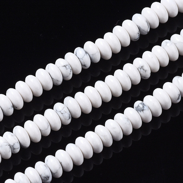 

PandaHall Synthetic Howlite Beads Strands, Rondelle, 4~5x2mm, Hole: 0.8mm, about 170~175pcs/strand, 14.96~15.35 inch(38~39cm) Howlite...