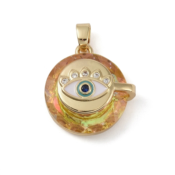 

PandaHall Brass Micro Pave Cubic Zirconia with Glass Pendents, Long-Lasting Plated, Eye, Peru, 23x22x10.5mm, Hole: 6x3mm Brass+Cubic..., Brown