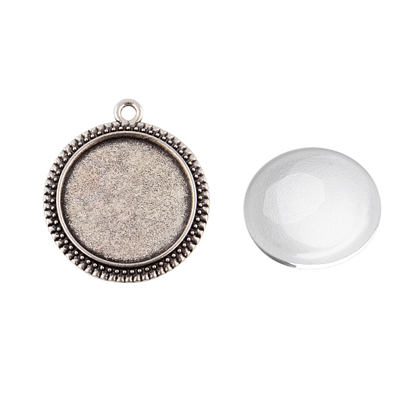 

PandaHall Pendant Making Sets, with Alloy Pendant Cabochon Settings and Glass Cabochons, Flat Round, Antique Silver, Tray: 20mm, 29x25.5x2mm...