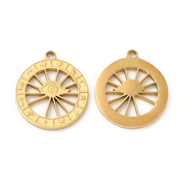 

PandaHall Ion Plating(IP) 316L Surgical Stainless Steel Pendants, Flat Round with Eye Charm, Real 18K Gold Plated, 15x13.5x1mm, Hole: 1.2mm...