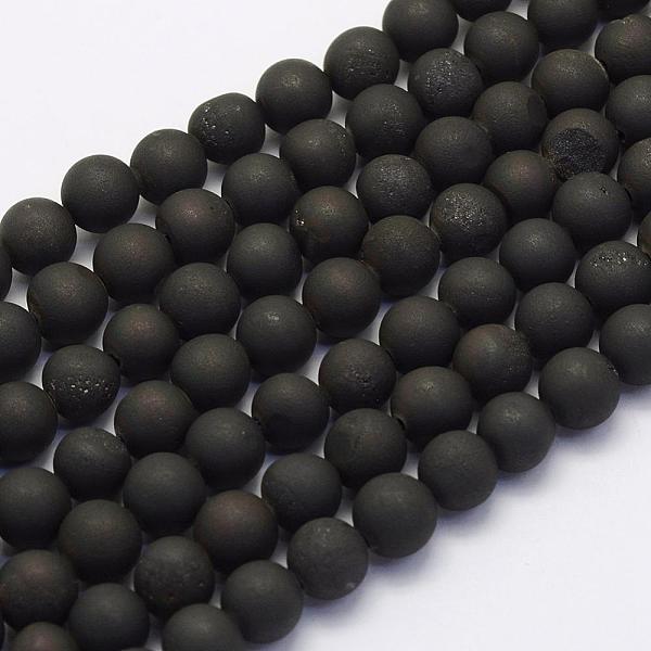 

PandaHall Electroplate Natural Druzy Agate Beads Strands, Dyed, Round, Frosted, Black Plated, 10mm, Hole: 1mm, about 38pcs/strand, 15.7 inch...