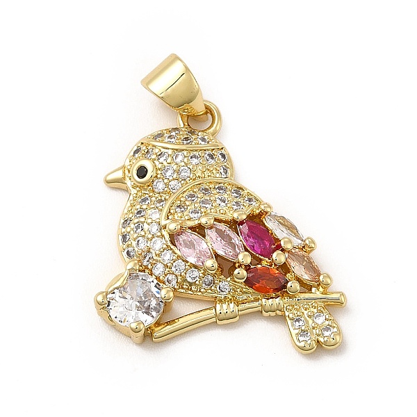 

PandaHall Rack Plating Brass Micro Pave Cubic Zirconia Pendants, Cadmium Free & Lead Free, Real 18K Gold Plated, Bird with Branch Charm...