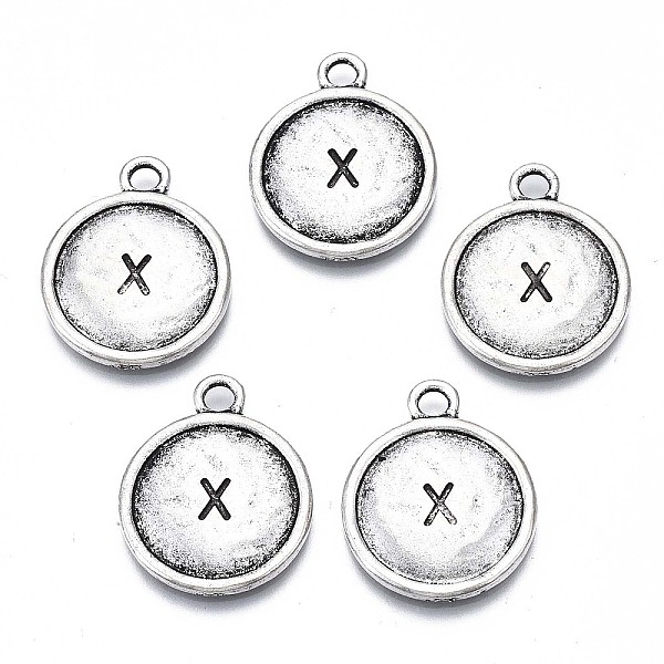 

PandaHall Tibetan Style Alloy Pendants, Cadmium Free & Lead Free, Flat Round with Initial Letter X, Antique Silver, 22x18x2mm, Hole: 2.5mm...