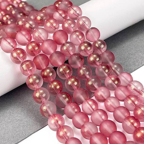 

PandaHall Frosted Transparent Glass Bead Strands, with Gold Powder, Round, Light Coral, 8mm, Hole: 1mm, about 102pcs/strand, 30.71''(78cm)...