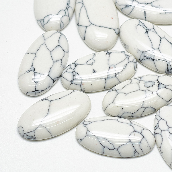 

PandaHall Synthetic Turquoise Cabochons, Oval, White, 20x10x4.5mm Synthetic Turquoise Oval White
