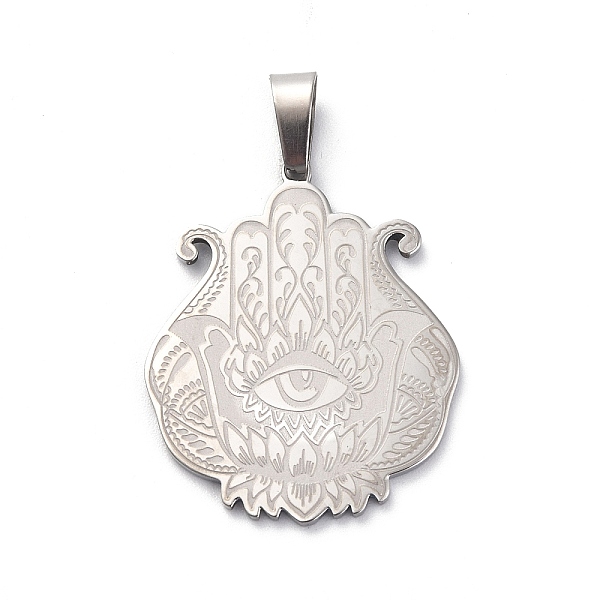

PandaHall 304 Stainless Steel Pendants, Hamsa Hand/Hand of Miriam with Eye Charm, Stainless Steel Color, 31x26x1mm, Hole: 7x4mm 304...