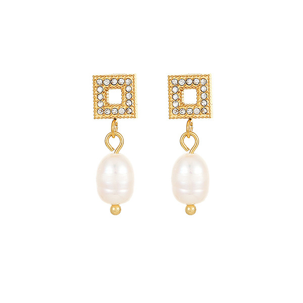 

PandaHall Stainless Steel Earrings with Pearl, Square Pearl Square