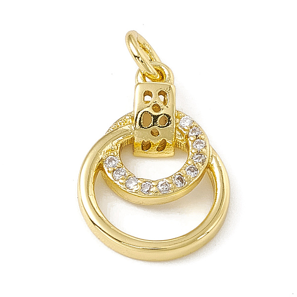 

PandaHall Brass Micro Pave Cubic Zirconia Charms, with Jump Rings, Double Ring Charm, Real 18K Gold Plated, 15x10.5x3mm, Hole: 2.7mm..., Clear
