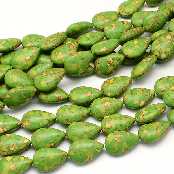 

PandaHall Dyed Synthetic Turquoise Teardrop Bead Strands, Olive Drab, 25~26x17~18x9mm, Hole: 1~2mm Synthetic Turquoise Teardrop Green