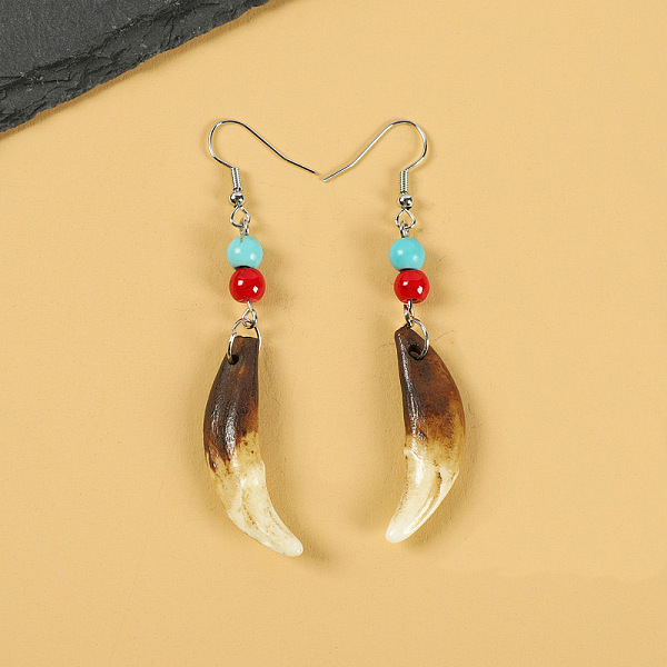 

PandaHall Natural Gemstone Wolf Tooth Shape Dangle Earrings with Real Tibetan Mastiff Dog Tooth Natural Gemstone Others