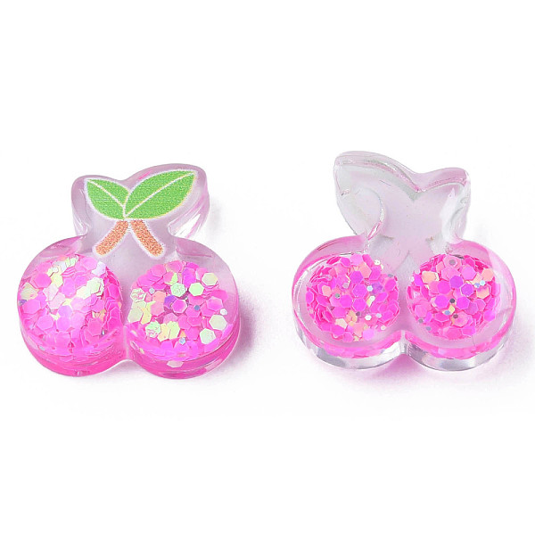 

PandaHall Printed Transparent Epoxy Resin Cabochons, with Paillette, Cherry, Magenta, 17x17x6mm Epoxy Resin Cherry Pink