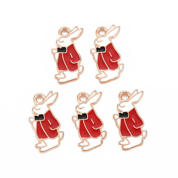 

PandaHall Alloy Enamel Pendants, Cadmium Free & Lead Free, Light Gold, Rabbit, Red, 16.5x10x1.5mm, Hole: 1.8mm Alloy+Enamel Rabbit Red