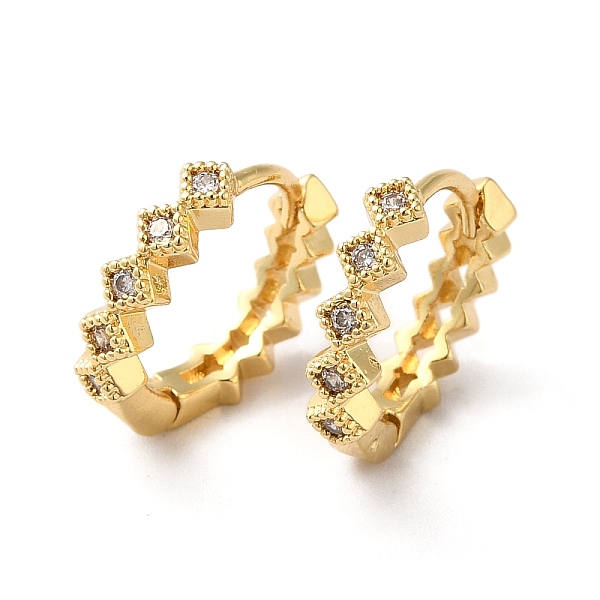 

PandaHall Clear Cubic Zirconia Rhombus Hoop Earrings, Brass Jewelry for Women, Real 18K Gold Plated, 14x15x3mm, Pin: 1mm Cubic Zirconia