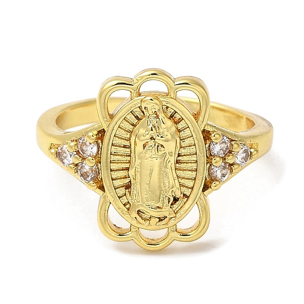 

PandaHall Clear Cubic Zirconia Virgin Mary Open Cuff Rings, Rack Plating Brass Jewelry, Long-Lasting Plated, Real 18K Gold Plated, Inner...