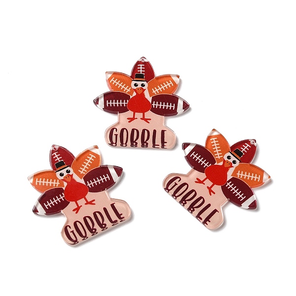 

PandaHall Thanksgiving Day Translucent Resin Pendants, Turkey Charms, Coconut Brown, 43x41x2mm, Hole: 1.4mm Resin Other Animal