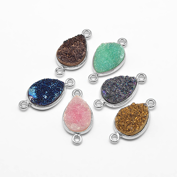 

PandaHall Electroplate Natural Druzy Crystal Teardrop Links connectors, with Platinum Plated Brass Findings, Dyed, Mixed Color, 23x12x4~6mm..., Multicolor