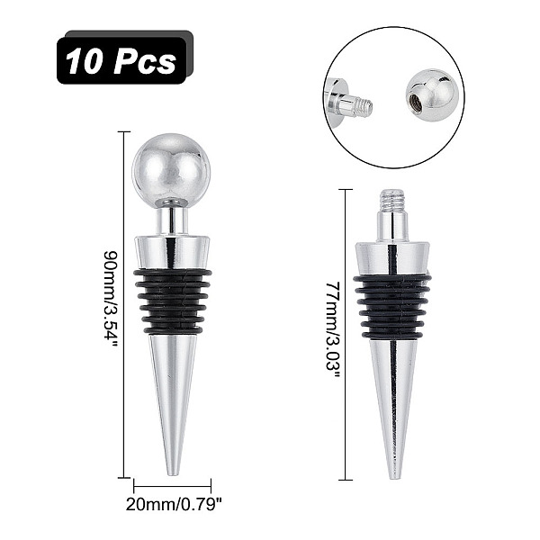 

PandaHall Aluminium Alloy Wine Plug, Wine Bottle Stopper, with TPR Stopper Ring & Detachable Round Ball, Platinum, 90mm Aluminum Alloy Cone