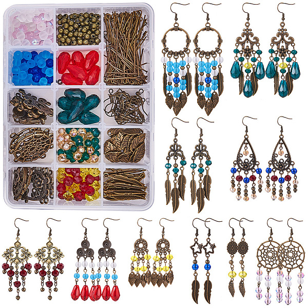 

PandaHall SUNNYCLUE DIY Earring Making, Alloy Chandelier Components, Glass Beads and Brass Earring Hooks, Mixed Color, 140x108x30mm Glass..., Multicolor