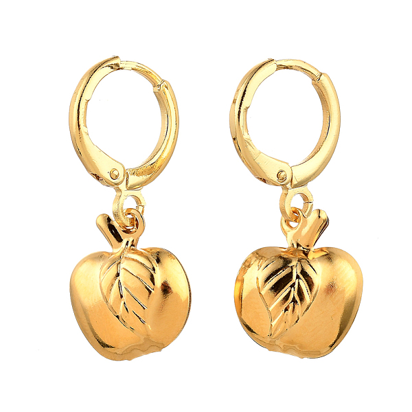 

PandaHall Brass Huggie Hoop Earring, with Apple 304 Stainless Steel Charms, Golden, 26mm, Pin: 0.7mm Brass Fruit