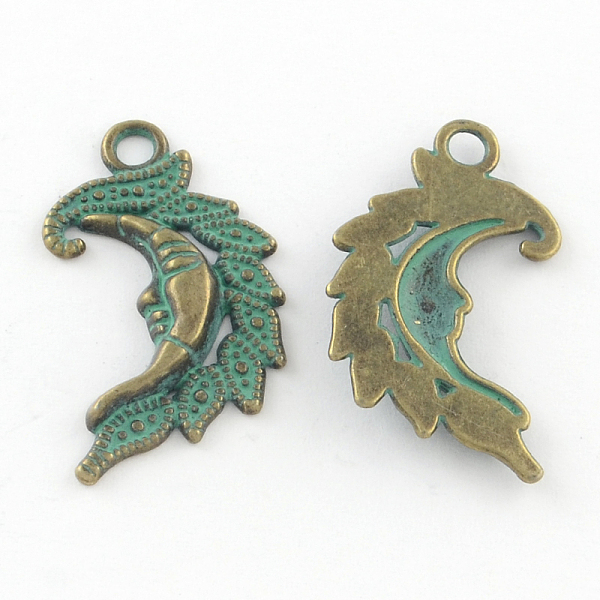 

PandaHall Zinc Alloy Pendants, Cadmium Free & Lead Free, Moon, Antique Bronze & Green Patina, 26x15x3mm, Hole: 2mm Alloy Moon