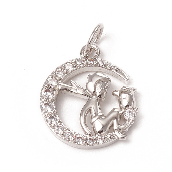

PandaHall Brass Micro Pave Clear Cubic Zirconia Pendants, with Jump Rings, Long-Lasting Plated, Moon with Elf, Platinum, 15x13x3mm, Jump...