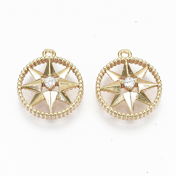

PandaHall Brass Micro Pave Clear Cubic Zirconia Charms, Nickel Free, Real 18K Gold Plated, Ring With Star, Clear, 14x12x4mm, Hole: 1mm...