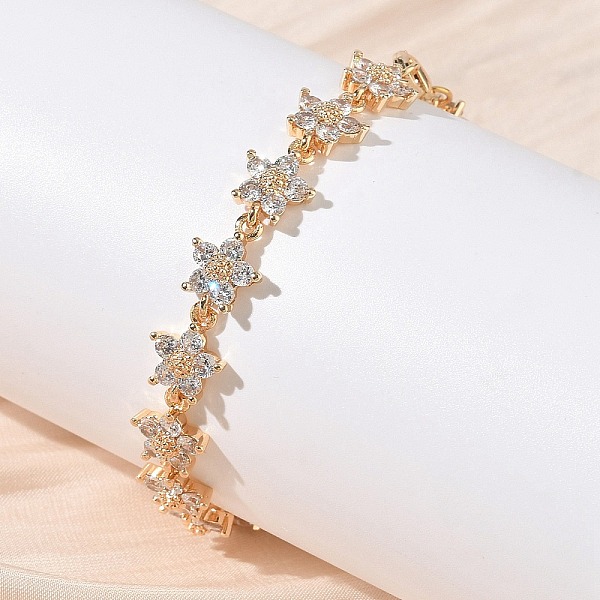 Bracelets à maillons en forme de fleur en zircone cubique