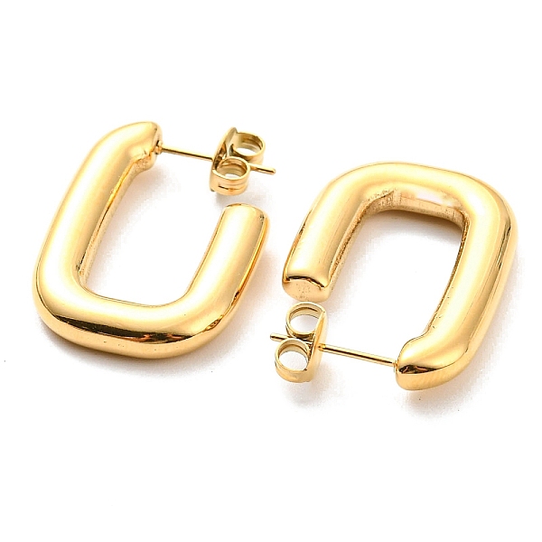 

PandaHall 304 Stainless Steel Oval Stud Earrings, Half Hoop Earrings, Real 14K Gold Plated, 27.5x4mm 304 Stainless Steel Oval