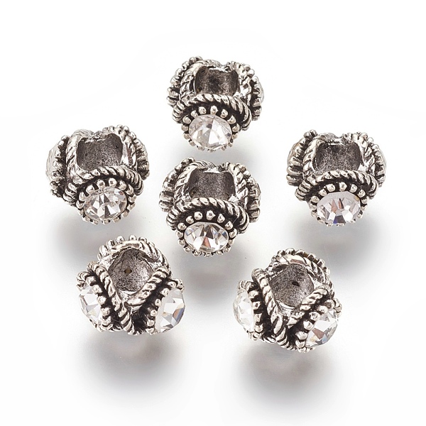 

PandaHall Tibetan Style Alloy Rhinestone Beads, Rondelle, Antique Silver, Crystal, 13.5x9.5mm, Hole: 6mm Alloy+Rhinestone Rondelle Clear