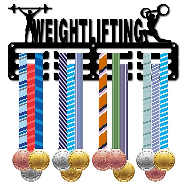 

PandaHall Fashion Iron Medal Hanger Holder Display Wall Rack, 3-Line, with Screws, Weightlifting, Sports, 130x290mm Iron Sports