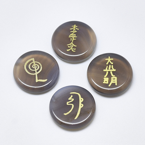 

PandaHall Natural Grey Agate Cabochons, Flat Round with Buddhist Theme Pattern, 25x5.5mm, 4pcs/set Natural Agate Flat Round