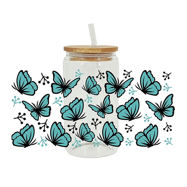 

PandaHall Butterfly Transfer Film, Hot Heat Vinyl Thermal Transfer Stickers for Cup, Turquoise, 110x230mm Plastic Butterfly Green