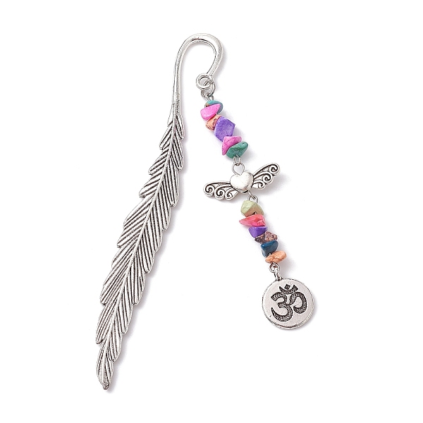 

PandaHall Tibetan Style Alloy Feather Bookmark, with Synthetic Turquoise Beads, Antique Silver, Aum/Om Symbol, 81x15x2mm Alloy Others