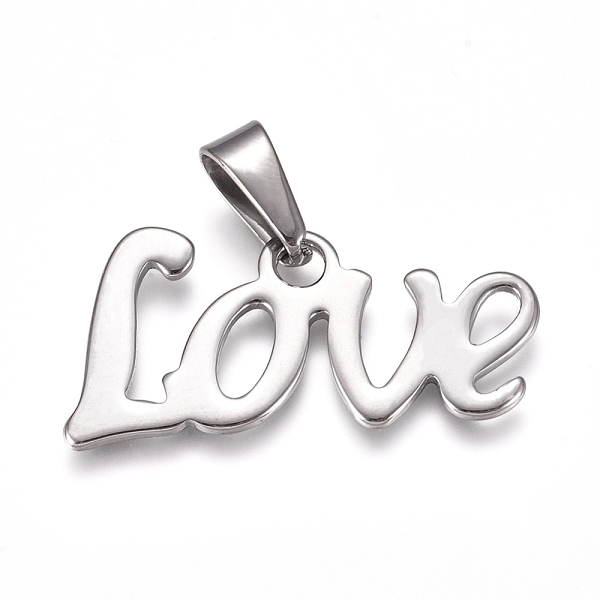 

PandaHall 2Pcs 304 Stainless Steel Pendants, Word Love, Stainless Steel Color, 16x34.5x1.5mm, Hole: 10x4.5mm 304 Stainless Steel Word