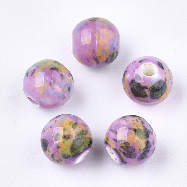 

PandaHall Handmade Porcelain Beads, Fancy Antique Glazed Porcelain, Round, Plum, 10.5x9.5mm, Hole: 2.5mm Porcelain Round Purple
