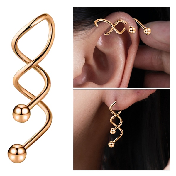 

PandaHall 316 Stainless Steel Spiral Barbell, Twist Cartilage Earring for Women, Rose Gold, 37~25x6.5mm, Pin: 14 Gauge(1.63mm), Bead: 5mm...