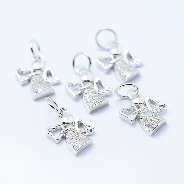 

PandaHall Brass Micro Pave Cubic Zirconia Charms, Angel, Lead Free & Nickel Free & Cadmium Free, Platinum, 12x9.5x2mm, Hole: 3.5mm..., Clear