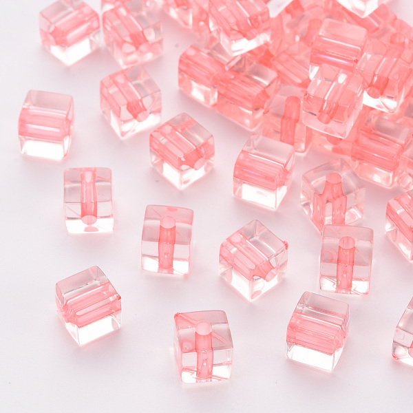 

PandaHall Transparent Acrylic Beads, Cube, Light Coral, 8x7.5x7.5mm, Hole: 1.8mm, about 900pcs/500g Acrylic Cube