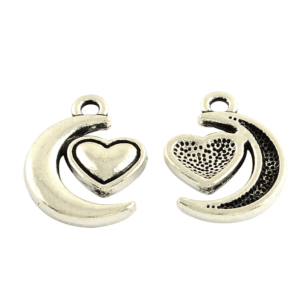 

PandaHall Tibetan Style Alloy Pendants, Cadmium Free & Lead Free, Moon & Heart, Antique Silver, 17.5x13.5x2.5mm, Hole: 2mm, about...