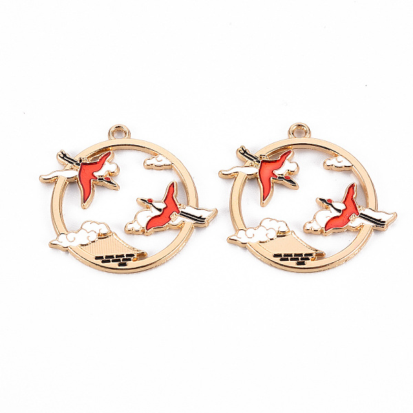 

PandaHall Eco-Friendly Alloy Enamel Pendants, Cadmium Free & Lead Free & Nickel Free, Light Gold, Ring with Crane, Orange Red, 29x32x1.5mm...