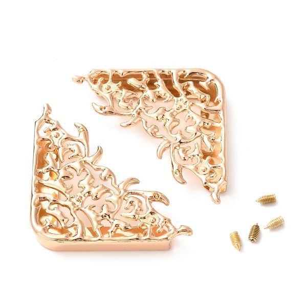 

PandaHall Zinc Alloy Bracket, Hollow Out Corner Protector, with Screw, Light Gold, 47x47x7mm, Hole: 2.5mm Alloy