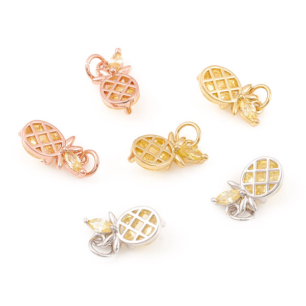 

PandaHall Brass Micro Pave Cubic Zirconia Charms, with Jump Ring, Pineapple, Yellow, Mixed Color, 10.5x6x3.5mm, Jump Ring: 4x0.6mm, Hole...