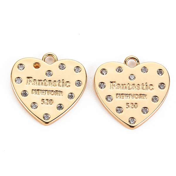 

PandaHall Brass Micro Pave Clear Cubic Zirconia Pendants, for Valentine's Day, Nickel Free, Heart with Fantastic New York & Number 520, Real...