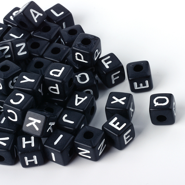 

PandaHall Opaque Acrylic European Beads, Horizontal Hole, Large Hole Beads, Cube with Letter, Black, Random Mixed Letters, 10x10x10mm, Hole...