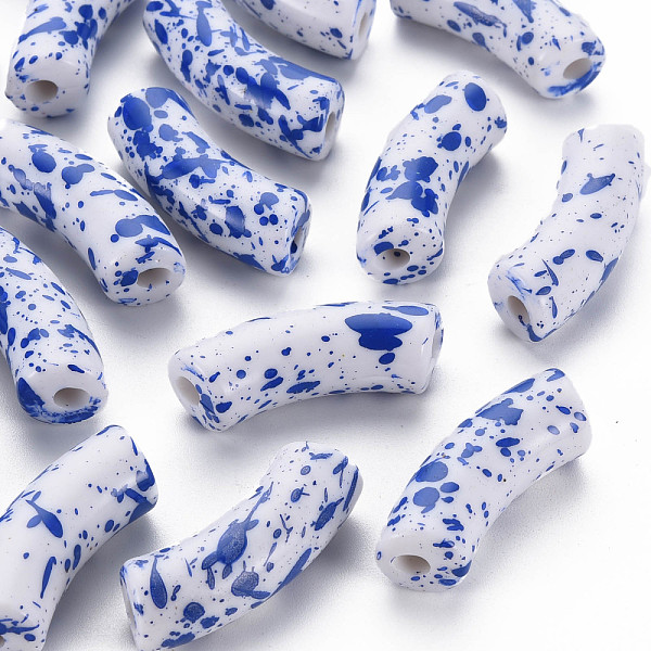 

PandaHall Opaque Spray Painted Acrylic Beads, Two Tone, Curved Tube, Blue, 36x13.5x11.5mm, Hole: 4mm, about 148pcs/500g Acrylic Tube Blue