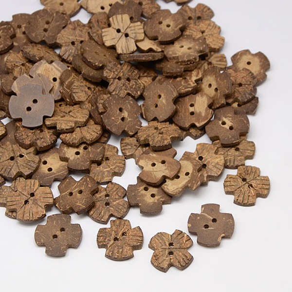 

PandaHall Ethnic Garment Accessories Wood Findings 2-Hole Coconut Sewing Buttons, Flower, Coconut Brown, 19~20x19~20x3~4mm, Hole: 2mm...