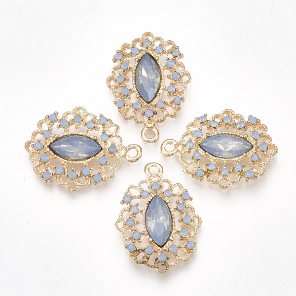 

PandaHall Alloy Pendants, with Resin Rhinestone, Oval, Light Gold, Light Steel Blue, 27x19.5x4.5mm, Hole: 1.8mm Alloy+Resin Oval Blue